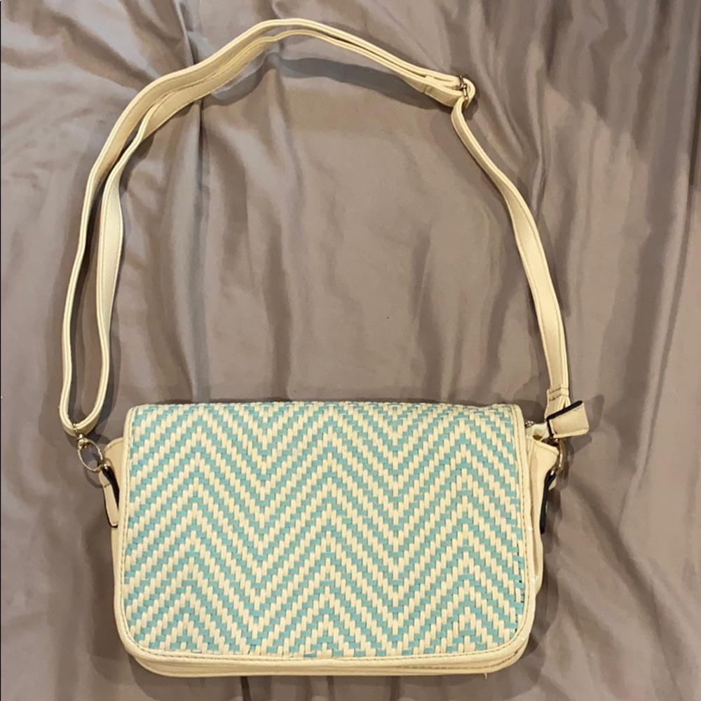 Tan and blue purse
